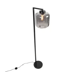 Design vloerlamp zwart met smoke glas - Qara Down