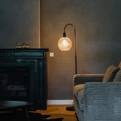 Design vloerlamp zwart met smoke glas - Chico