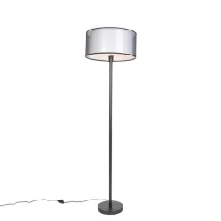 Design vloerlamp zwart met zwart-wit kap 47 cm - Simplo