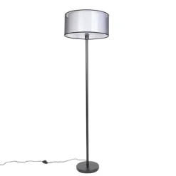 Design vloerlamp zwart met zwart-wit kap 47 cm - Simplo