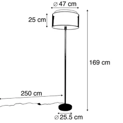 Design vloerlamp zwart met zwart-wit kap 47 cm - Simplo