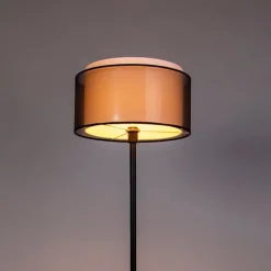 Design vloerlamp zwart met zwart-wit kap 47 cm - Simplo