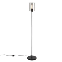 Design vloerlamp zwart met smoke glas - Dome