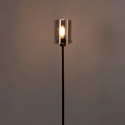 Design vloerlamp zwart met smoke glas - Dome