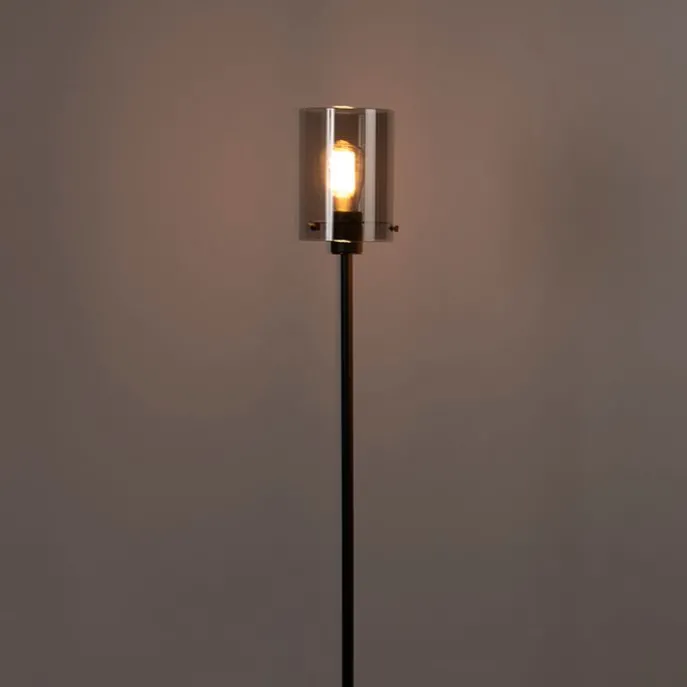 Design vloerlamp zwart met smoke glas - Dome