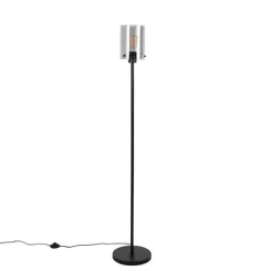 Design vloerlamp zwart met smoke glas - Dome