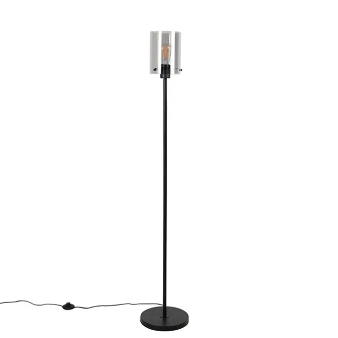 Design vloerlamp zwart met smoke glas - Dome