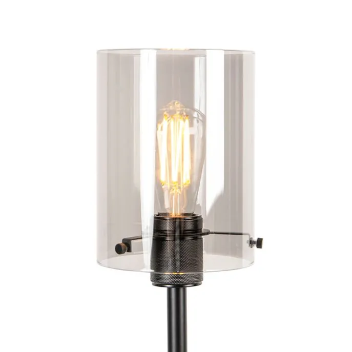 Design vloerlamp zwart met smoke glas - Dome