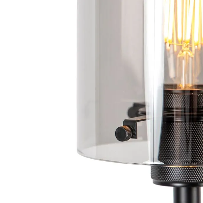Design vloerlamp zwart met smoke glas - Dome
