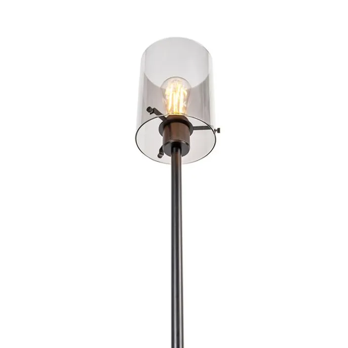 Design vloerlamp zwart met smoke glas - Dome