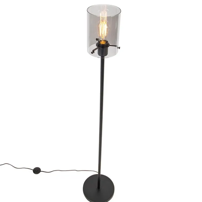 Design vloerlamp zwart met smoke glas - Dome