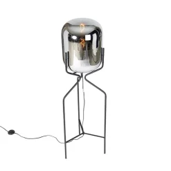 Design vloerlamp zwart met smoke glas - Bliss