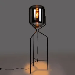 Design vloerlamp zwart met smoke glas - Bliss