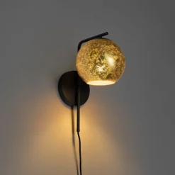 Design wandlamp zwart met goud glas - Bert