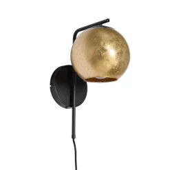 Design wandlamp zwart met goud glas - Bert