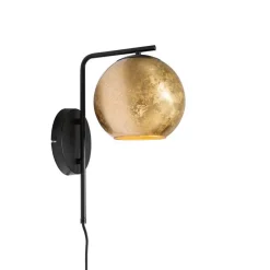 Design wandlamp zwart met goud glas - Bert