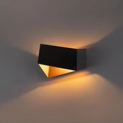 Design wandlamp zwart met gouden binnenkant - Fold