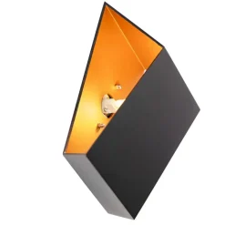 Design wandlamp zwart met gouden binnenkant - Fold