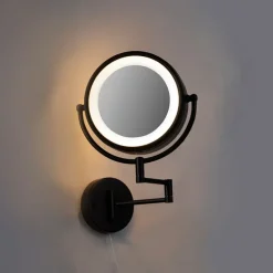 Design wandspiegel zwart incl. LED verstelbaar IP44 met trekkoord - Vicino