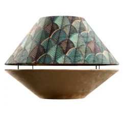 Dubbele velours lampenkap blad dessin en beige met gouden binnenkant