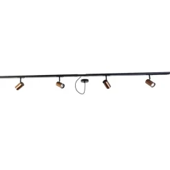 1-fase railsysteem donkerbrons met 4 spots en I voeding rond - Jeana
