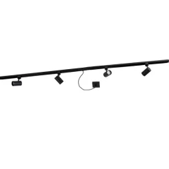 1-fase railsysteem zwart met 4 spots en I voeding vierkant - Jeana