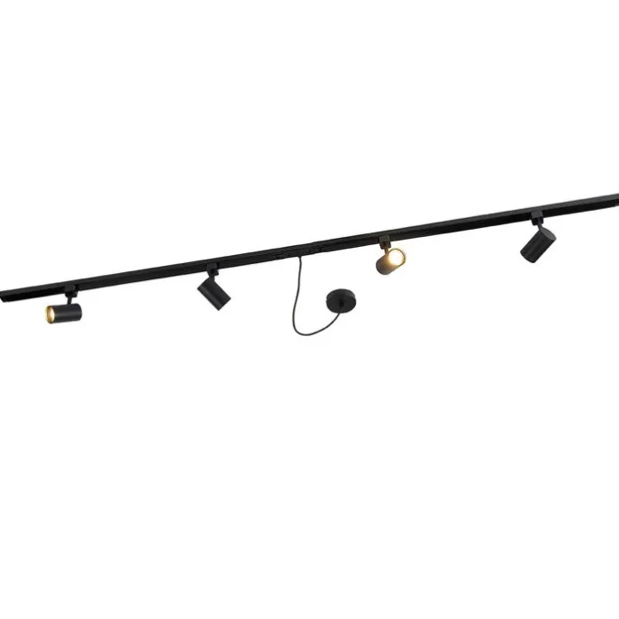 1-fase railsysteem zwart met 4 spots en I voeding rond - Jeana