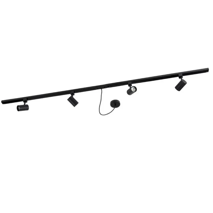 1-fase railsysteem zwart met 4 spots en I voeding rond - Jeana