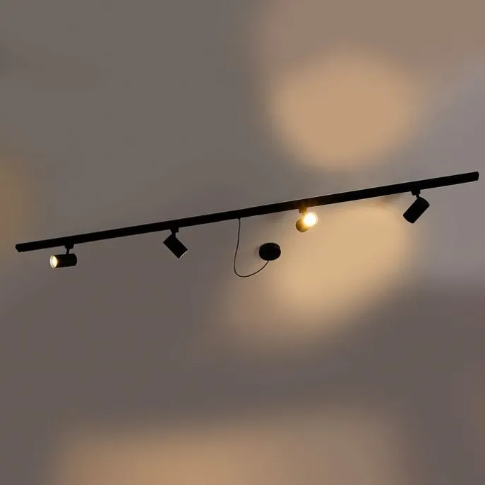 1-fase railsysteem zwart met 4 spots en I voeding rond - Jeana