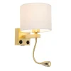 Gouden wandlamp USB met witte kap - Brescia Combi