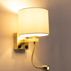 Gouden wandlamp USB met witte kap - Brescia Combi