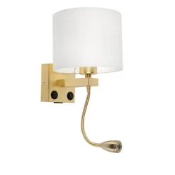 Gouden wandlamp USB met witte kap - Brescia Combi
