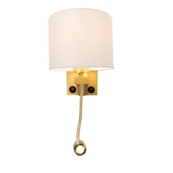 Gouden wandlamp USB met witte kap - Brescia Combi