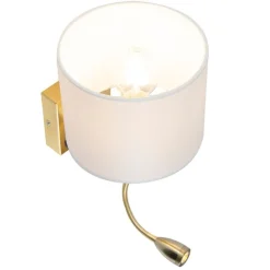 Gouden wandlamp USB met witte kap - Brescia Combi