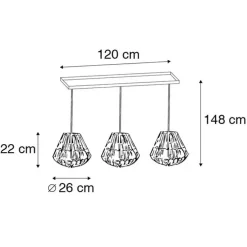Hanglamp bamboe met wit langwerpig 3-lichts - Canna Diamond