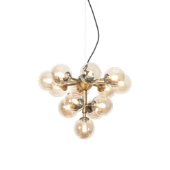 Hanglamp brons met amber glas 13-lichts - Bianca