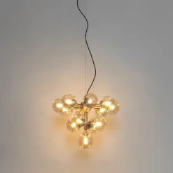 Hanglamp brons met amber glas 13-lichts - Bianca