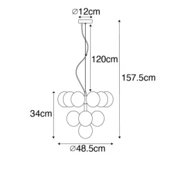 Hanglamp brons met amber glas 13-lichts - Bianca