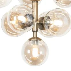 Hanglamp brons met amber glas 13-lichts - Bianca