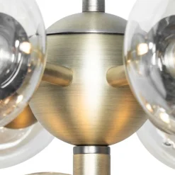 Hanglamp brons met amber glas 13-lichts - Bianca