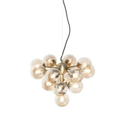 Hanglamp brons met amber glas 13-lichts - Bianca