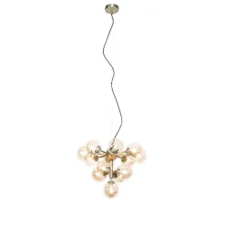 Hanglamp brons met amber glas 13-lichts - Bianca