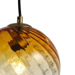 Hanglamp brons met smoke amber en groen glas langwerpig 4-lichts - Bao