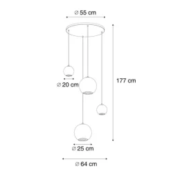 Hanglamp brons met smoke amber en groen glas rond 4-lichts - Bao