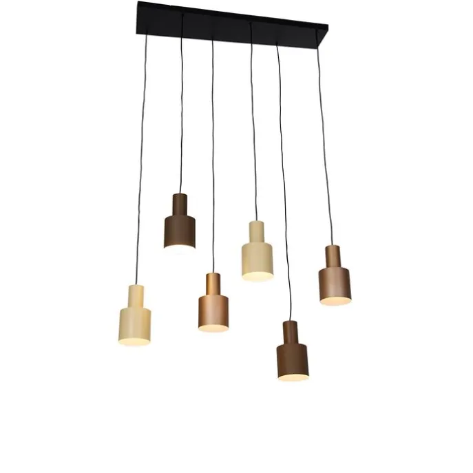 Hanglamp brons met taupe en beige 6-lichts - Ans