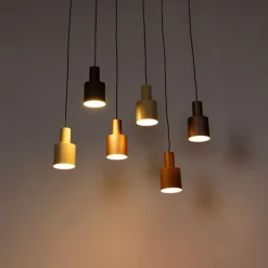 Hanglamp brons met taupe en beige 6-lichts - Ans