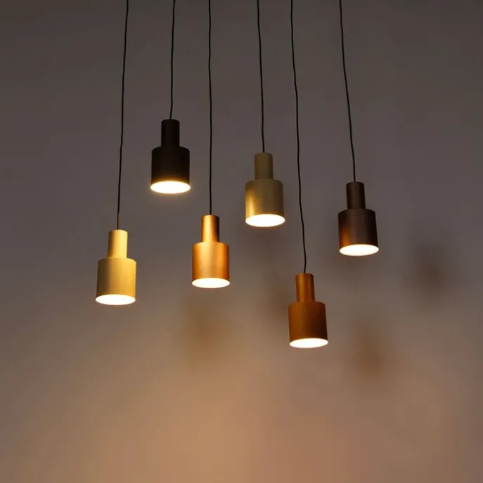 Hanglamp brons met taupe en beige 6-lichts - Ans