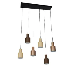Hanglamp brons met taupe en beige 6-lichts - Ans