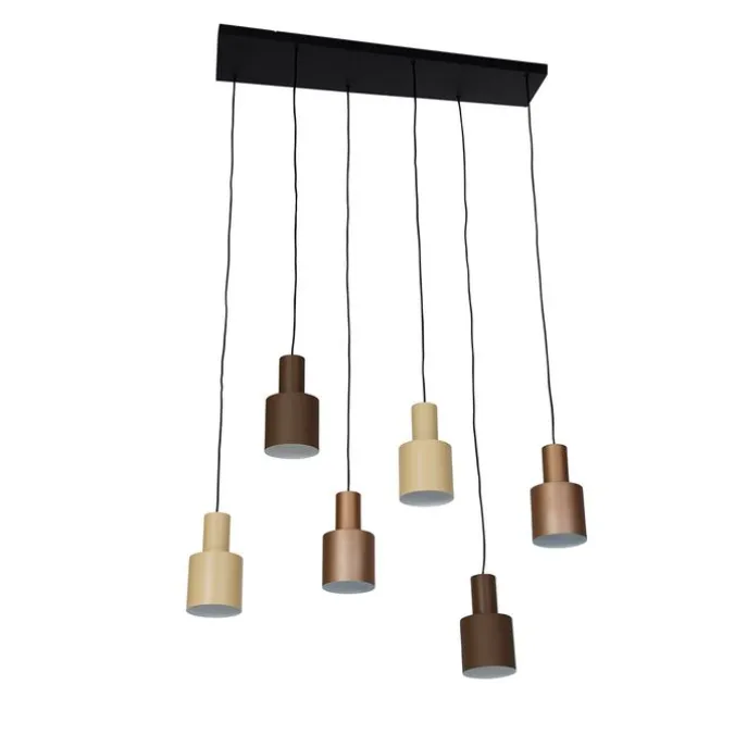 Hanglamp brons met taupe en beige 6-lichts - Ans