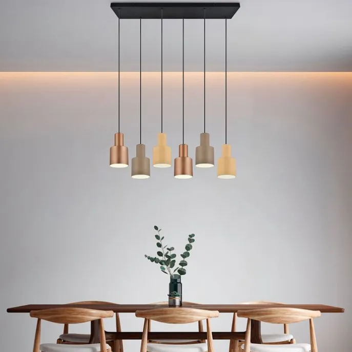 Hanglamp brons met taupe en beige 6-lichts - Ans